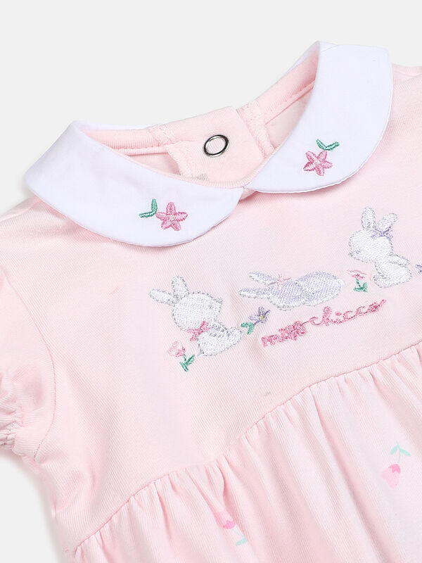 Girls Light Pink Short Sleeve Knitted Romper image number null